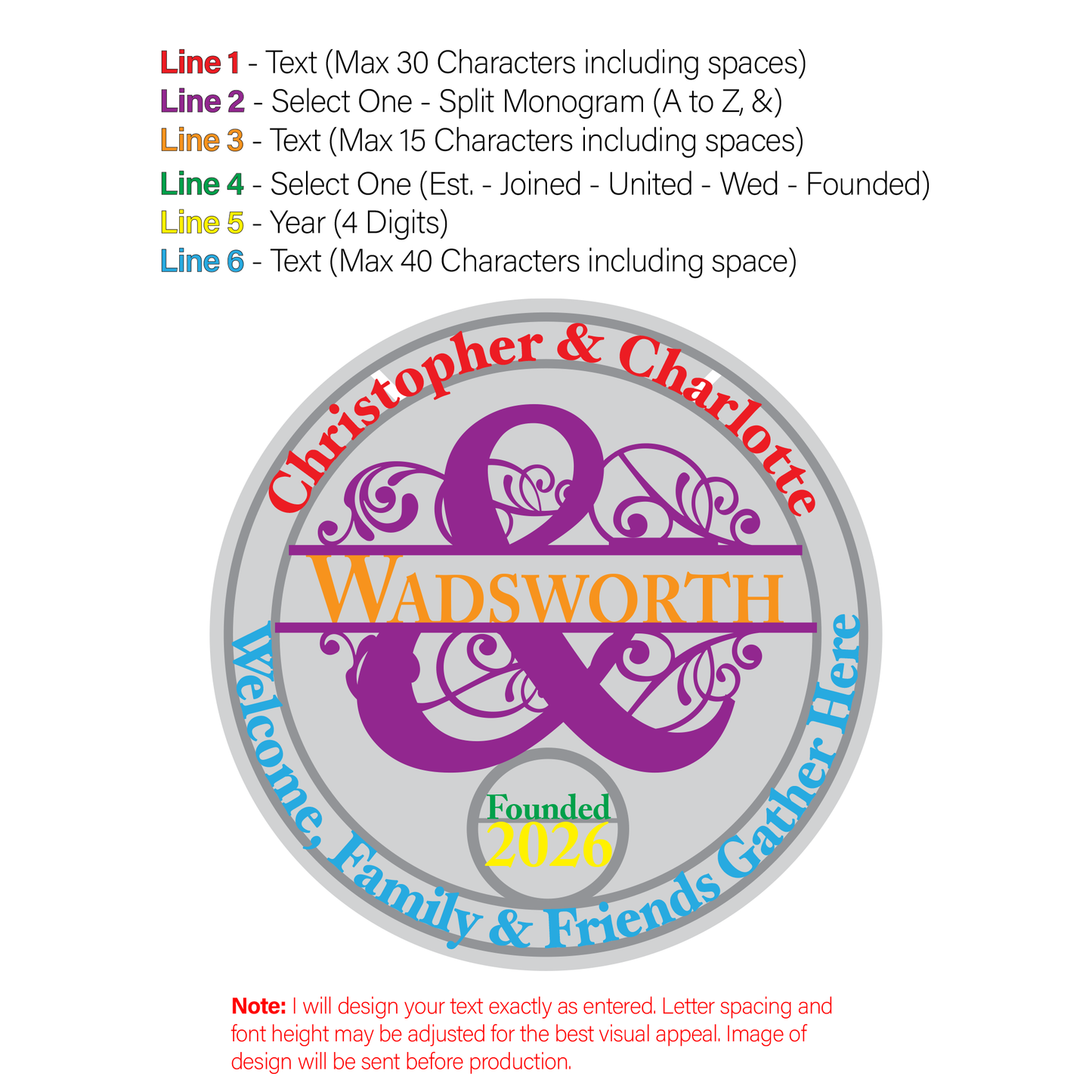 Personalized Split Monogram Door Sign - Custom Designed