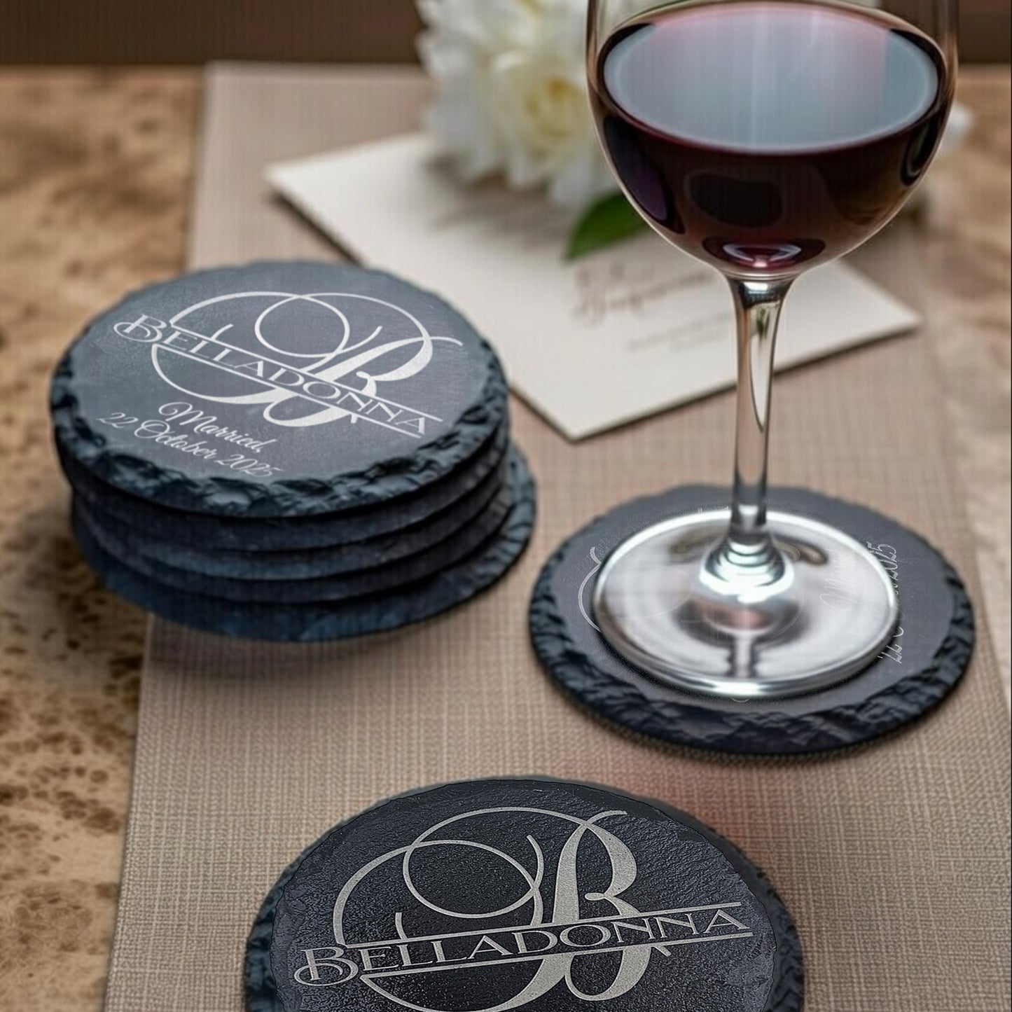 4" Custom Personalized Slate Monogram Coasters