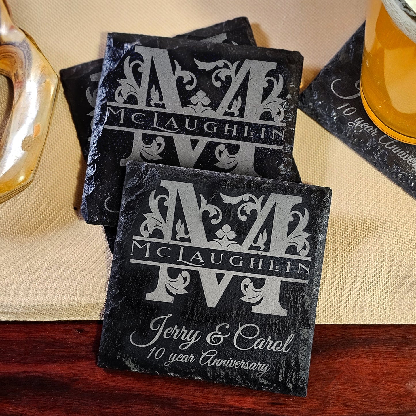 4" Custom Personalized Slate Monogram Coasters