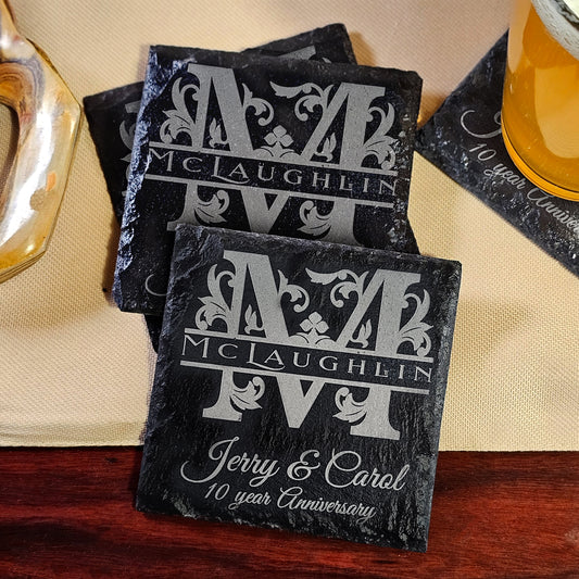 4" Custom Personalized Slate Monogram Coasters